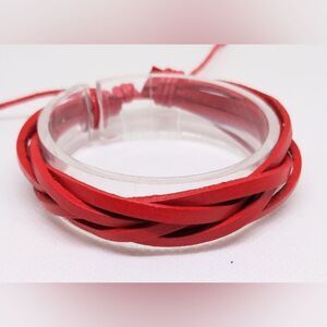 Men's‎ bracelet leather layered Red new e83